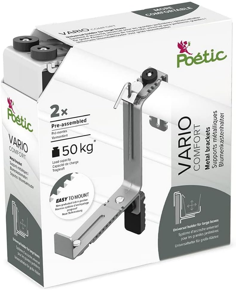 Poetic Emsa Vario Comfort 516708 Flower Box Holder for Railing Widths of 4 - 12 cm, Especially Suitable for Large Boxes, White , packaging may vary