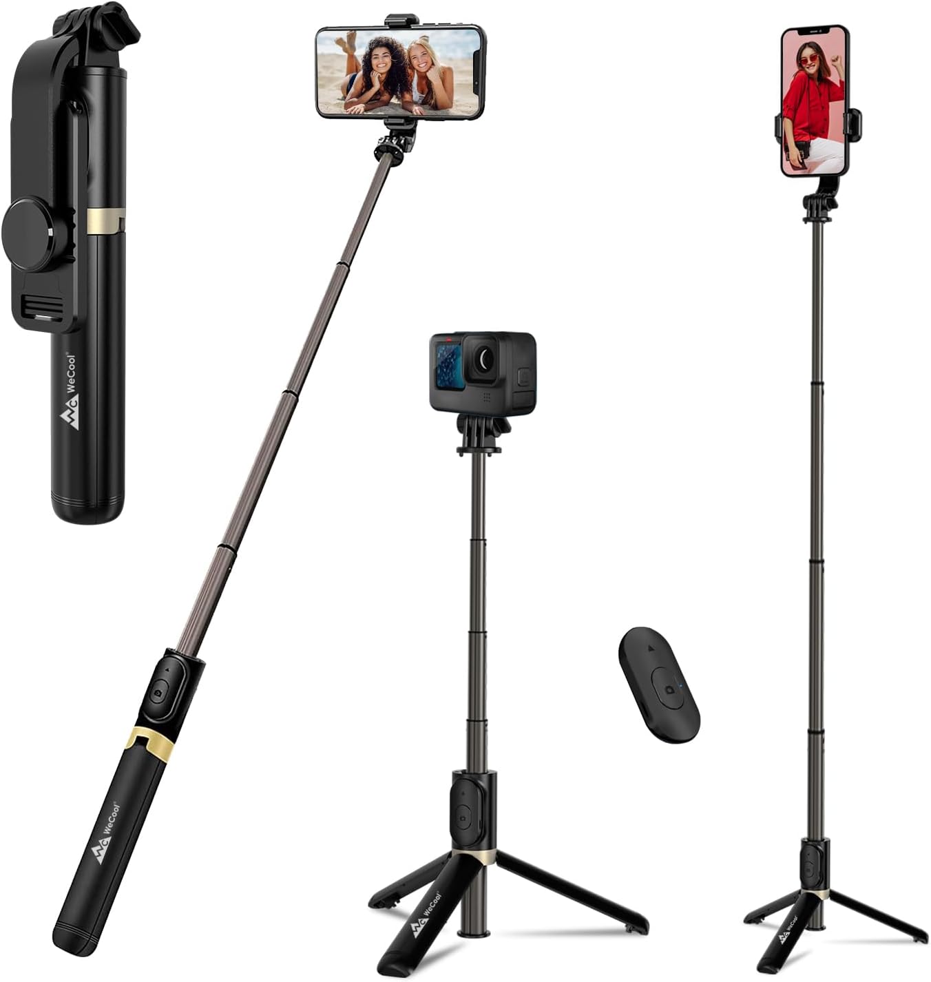 S3 Selfie Stick with Detachable Wireless Remote, 3 in 1 Function Sturdy Tripod Stand and Mobile Stand Bluetooth Selfie Stick for iPhone/OnePlus/Samsung/Oppo/Vivo/and All Phones