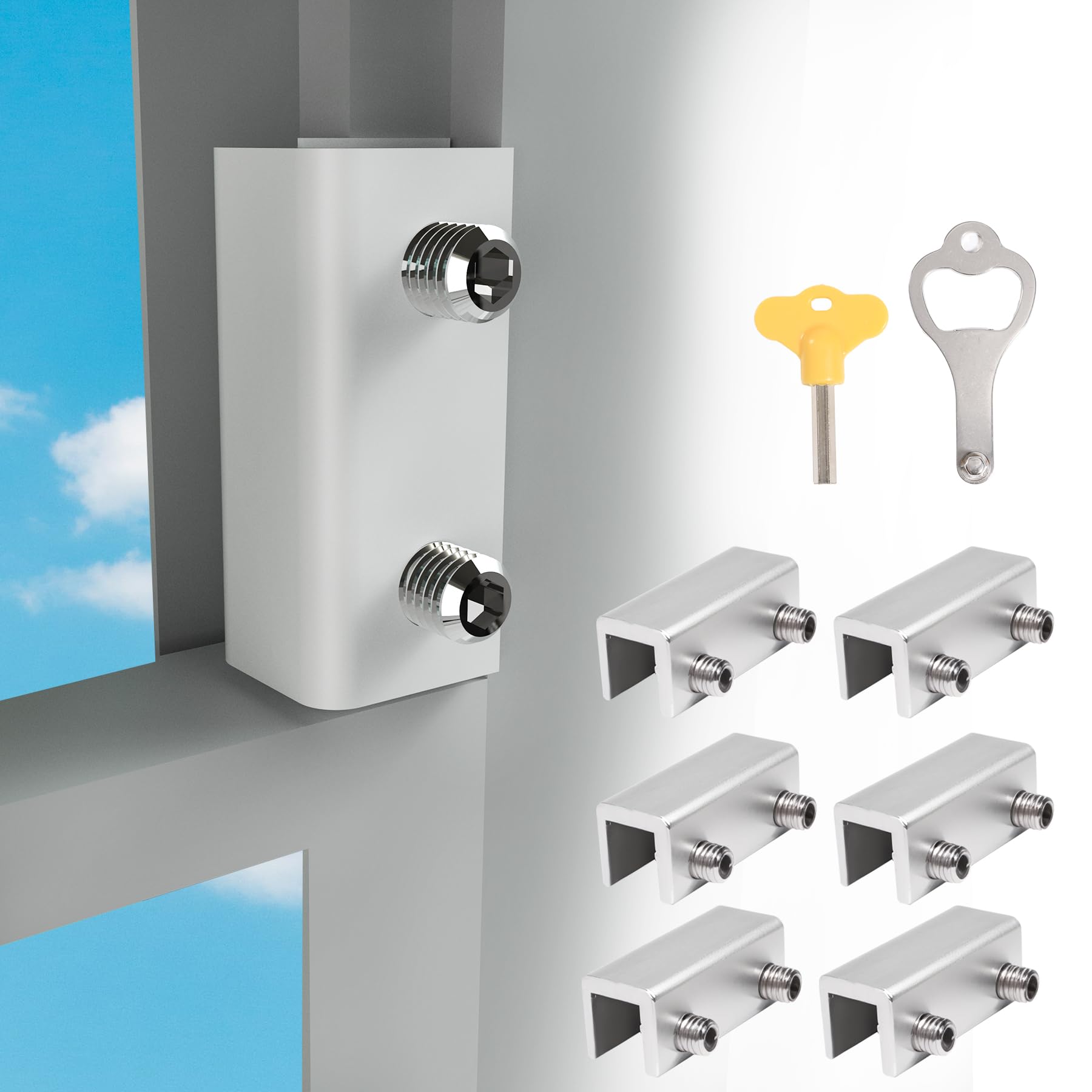 Window Lock(6 Sets),Window Safety Locks,for Vertical and Horizontal Sliding Windows and Sliding Doors,Adjustable Child Window Lock,Window Stoppers Security for bedrooms and Offices(Silver)