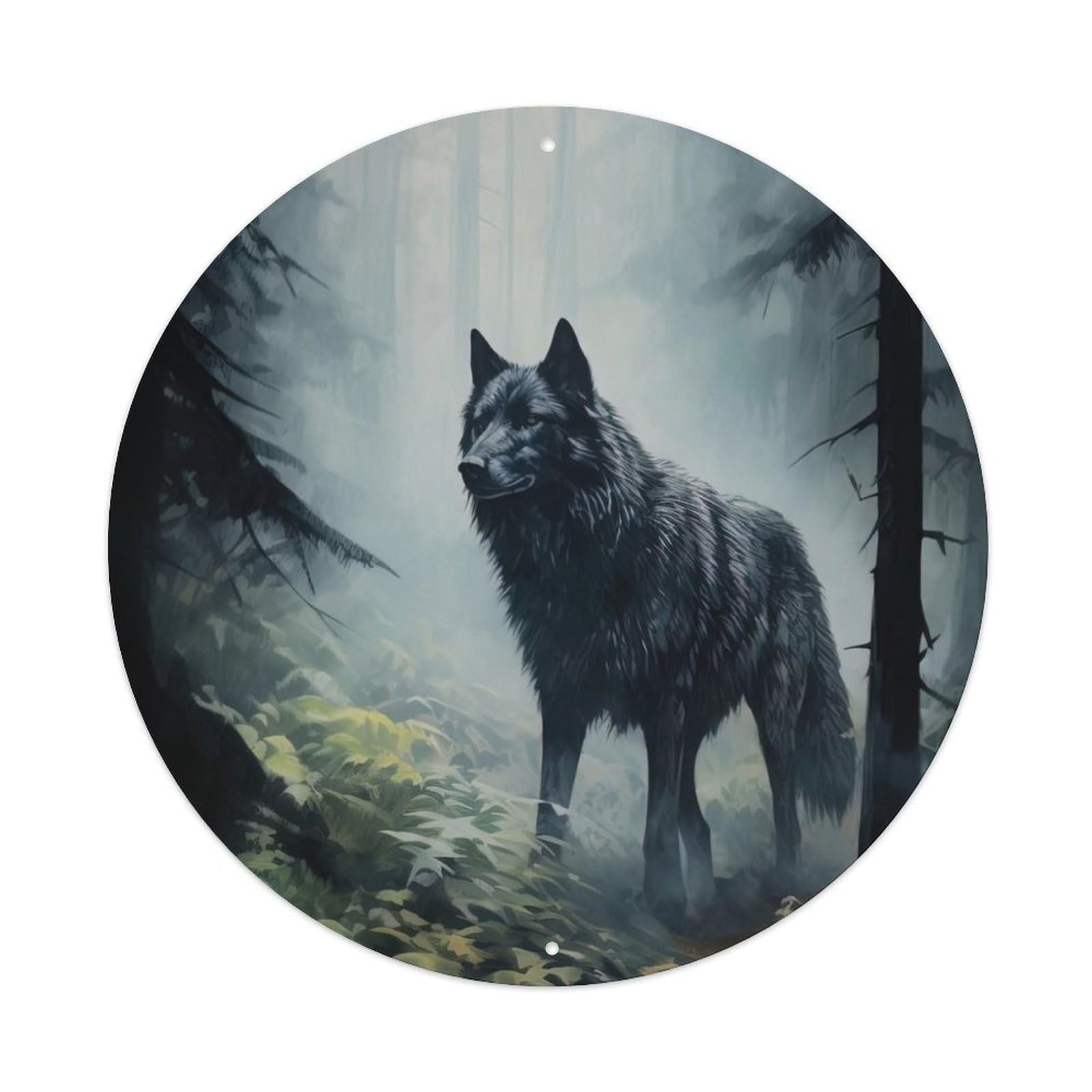 Animal The Black Wolf in The Forest Metal Tin Sign