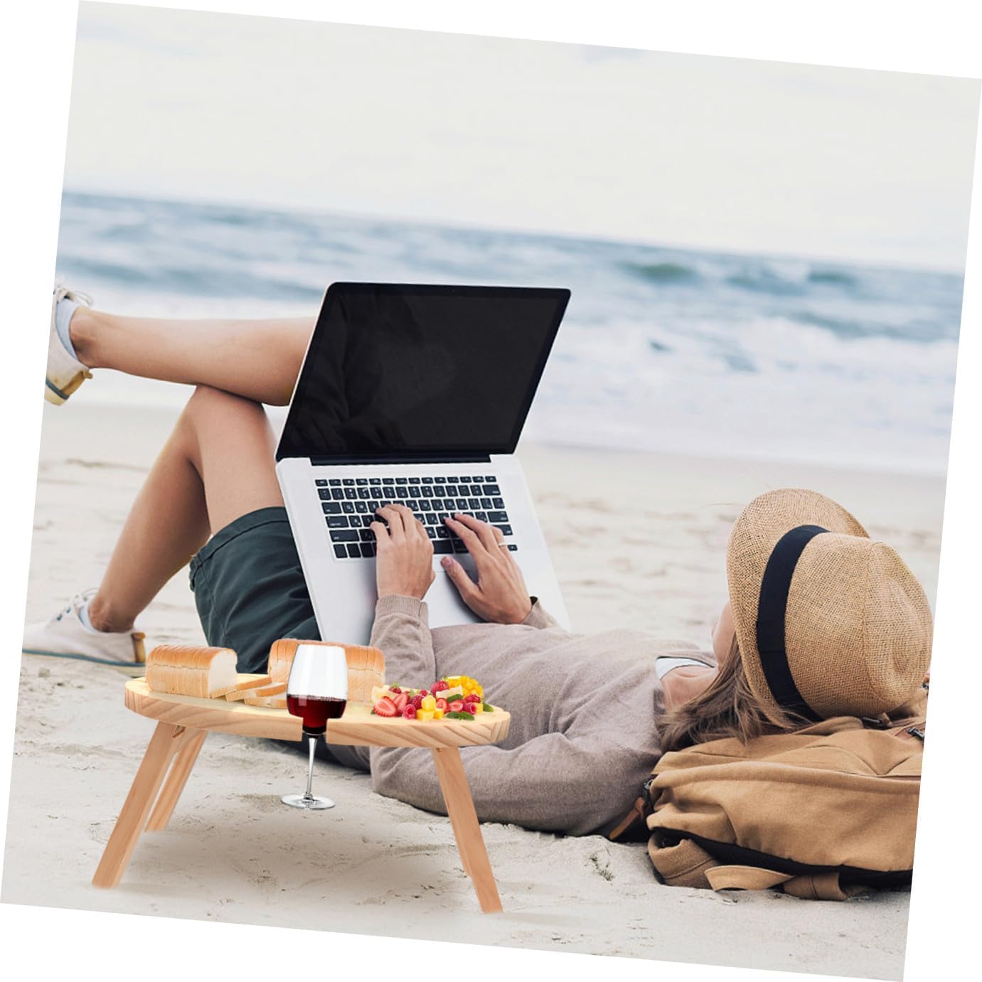 SEWACC Portable Foldable Wooden Picnic Table for Outdoor Use, Round Wood Table Suitable for Beach, Camping, and Wine Serving