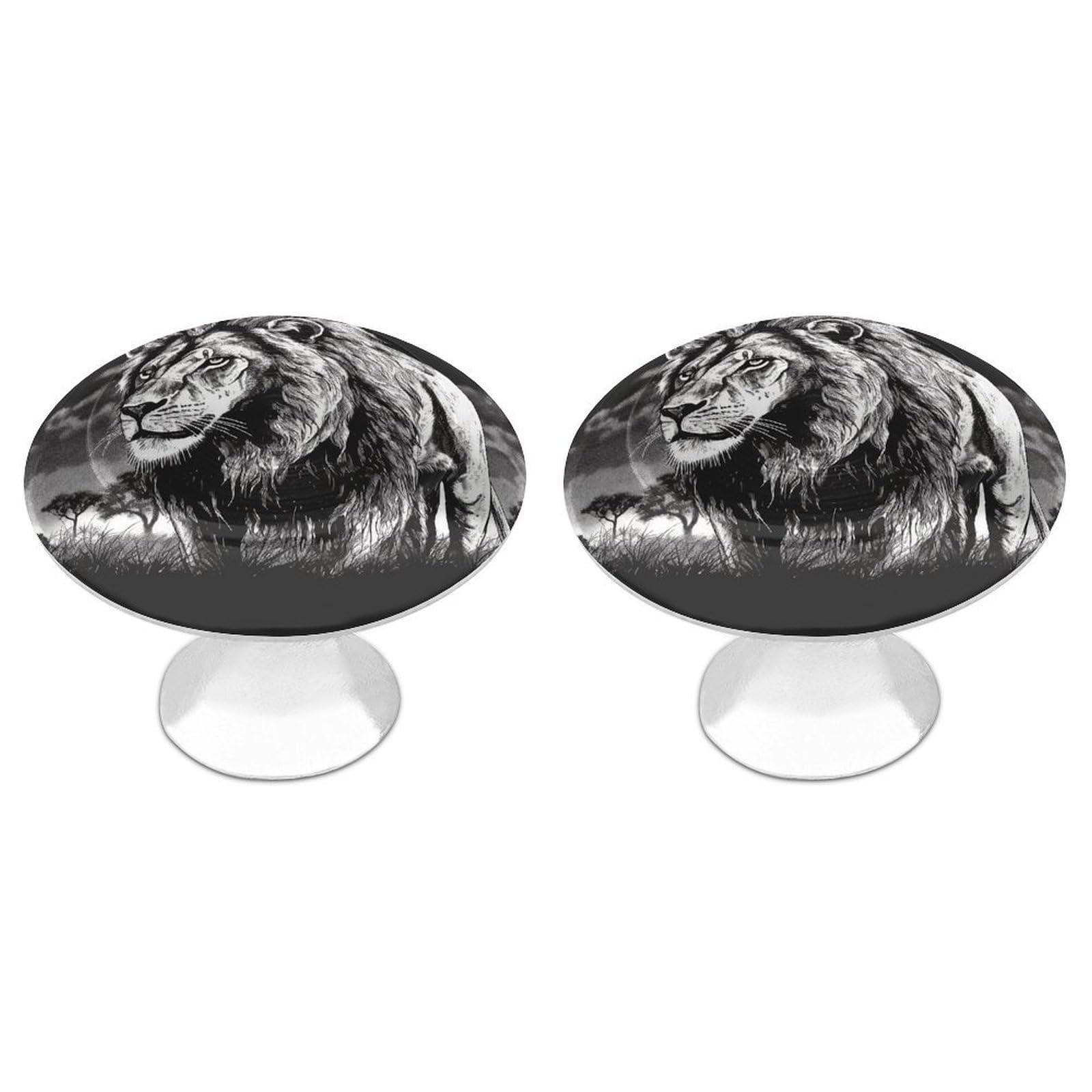 Vstadank Style Lion Black And White Illustration Drawer Knob Nice Bathroom Cabinet Knob Round Cabinet Pull Stainless Steel Cabinet Handle Circle Drawer Handle Modern Drawer Pull For Wardrobe Cupboard 2 Pcs