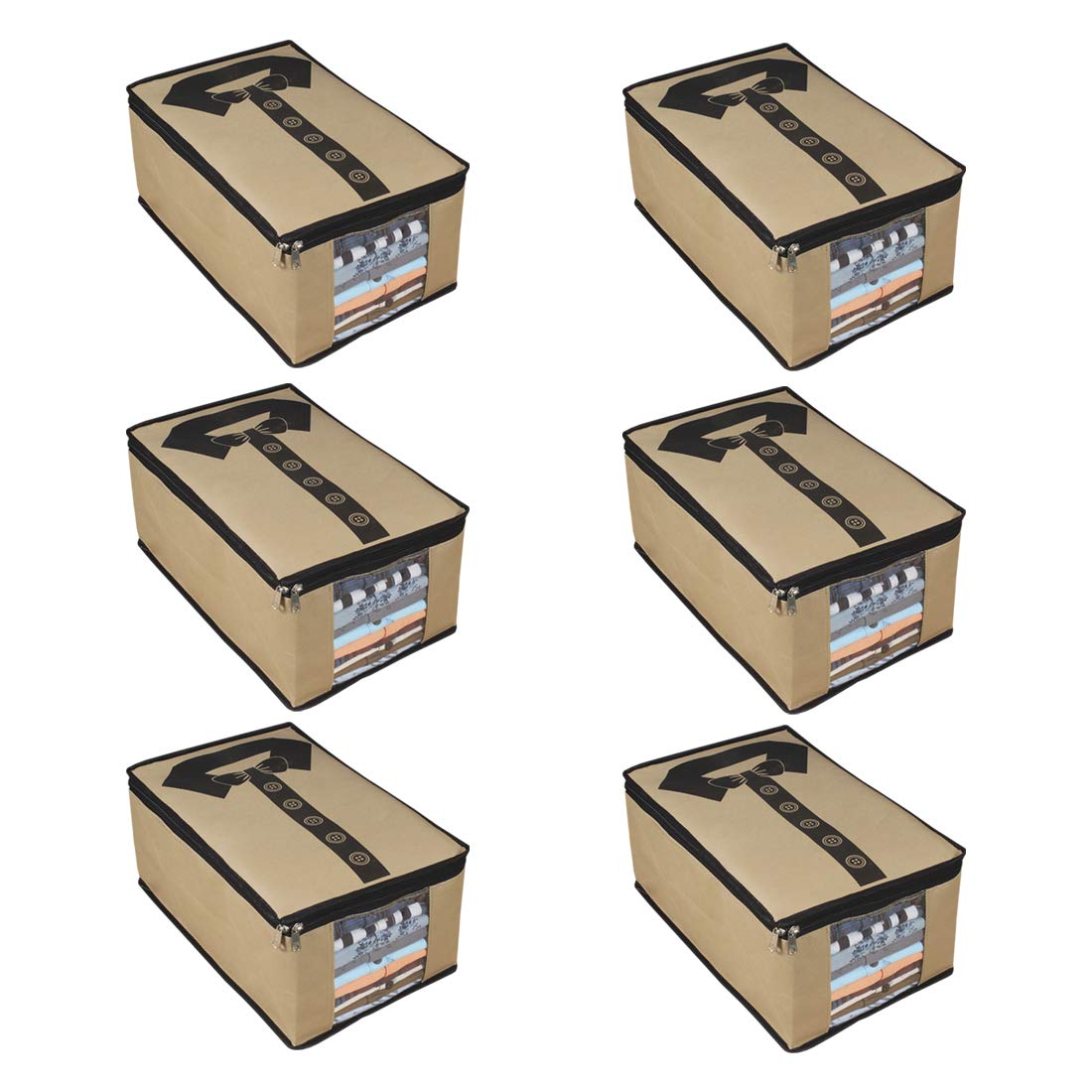 PrettyKrafts Non Woven Shirt Cover | Shirt Organiser (Set of 6) - BeigeBrown