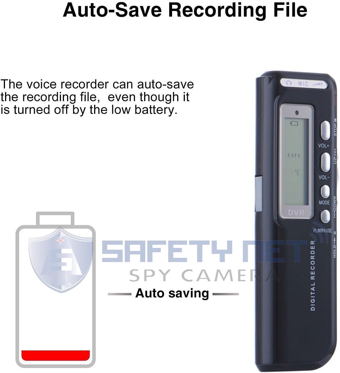 SAFETYNET Digital Voice Activated Recorder for Lectures/Meetings/Class, 8GB Memory, Store 160 Hours Sound/Audio Recording Dictaphone Device with Playback,MP3 Payer,Display 4