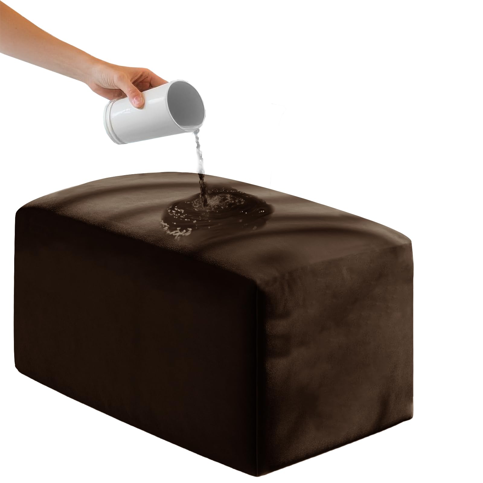 UNBBRRL Ektorp Ottoman Cover Square Waterproof Foot Stool Covers Rectangle Stretch Velvet Fabric with Nonslip Elastic Bottom (Brown,W:100-130cmD:50-70cm)