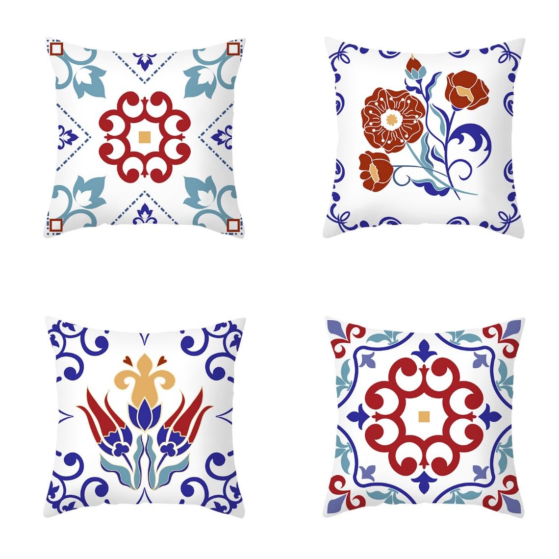 Chenlane Silk Indoor Couch Pillow Covers Cushion Zippered Ethnic Retro Pattern, Washable Outdoor Replacement Sofa Decorative 40x40 cm, 4Pcs