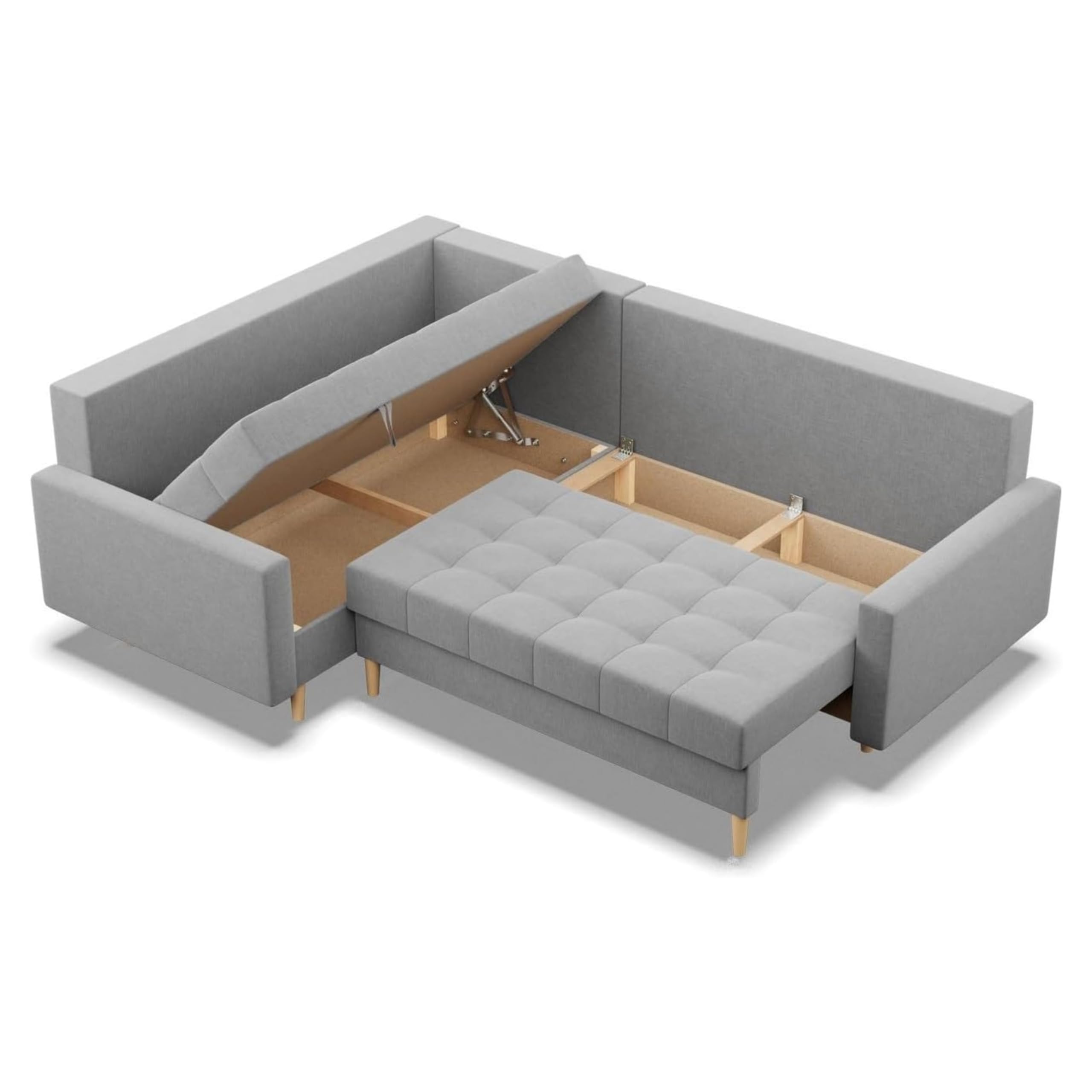 Mebligo - Ecksofa mit Schlaffunktion und Bettkasten Elma, Eckcouch mit Ottomane Links, Sofa L Form (BxTxH) 223 x 172 x 88 cm, Couch Wohnzimmer, Ecke Sofa, Grau (Lux 32)