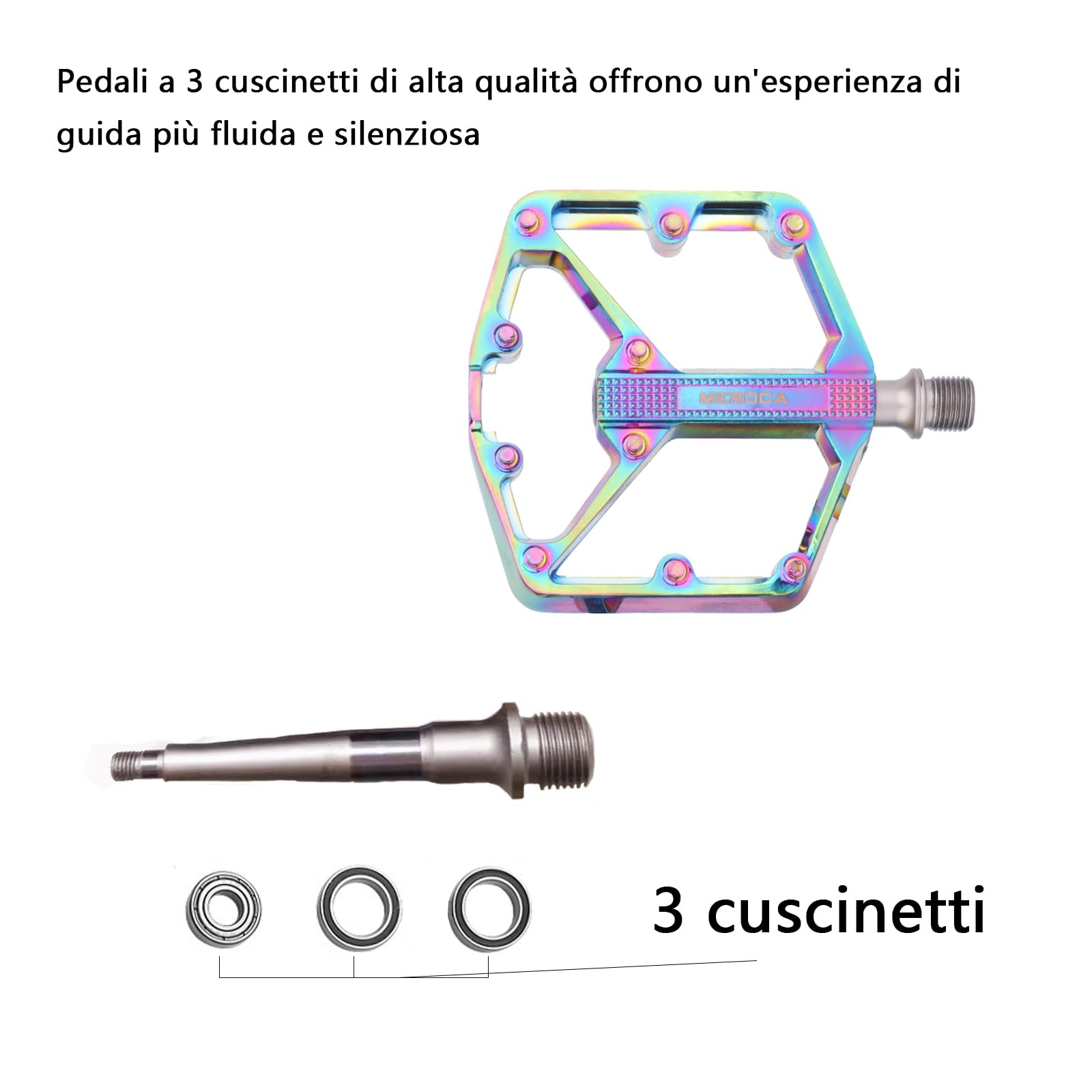 Pedale Bici a 3 Cuscinetti, Pedale Bici Antiscivolo in Alluminio Leggero, 9/16" Universale per Bici da Strada Mountain Bike, Facile da Installare, Design Durevole e Silenzioso