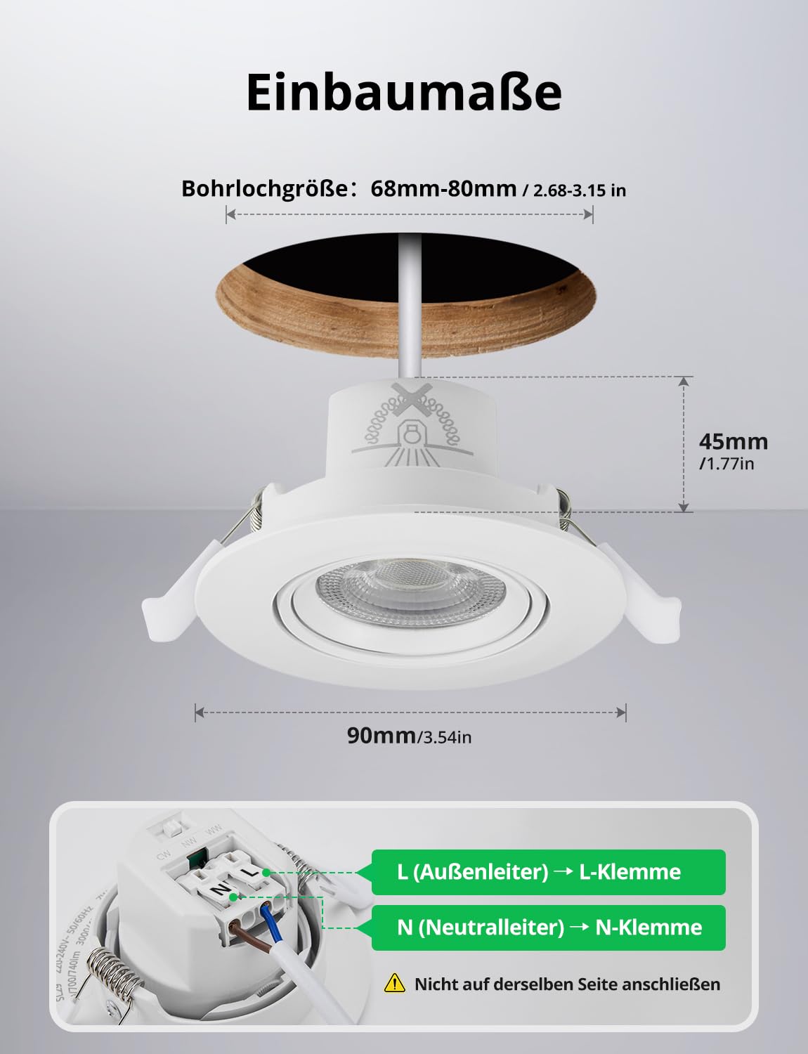 IP65 Reflektor wpuszczany LED, regulowane reflektory 68 mm-80 mm wycięcie 220 V 7 W, oświetlenie do zabudowy ciepła biel / neutralna biel / zimna biel, 700 lumenów okrągły reflektor do zabudowy do
