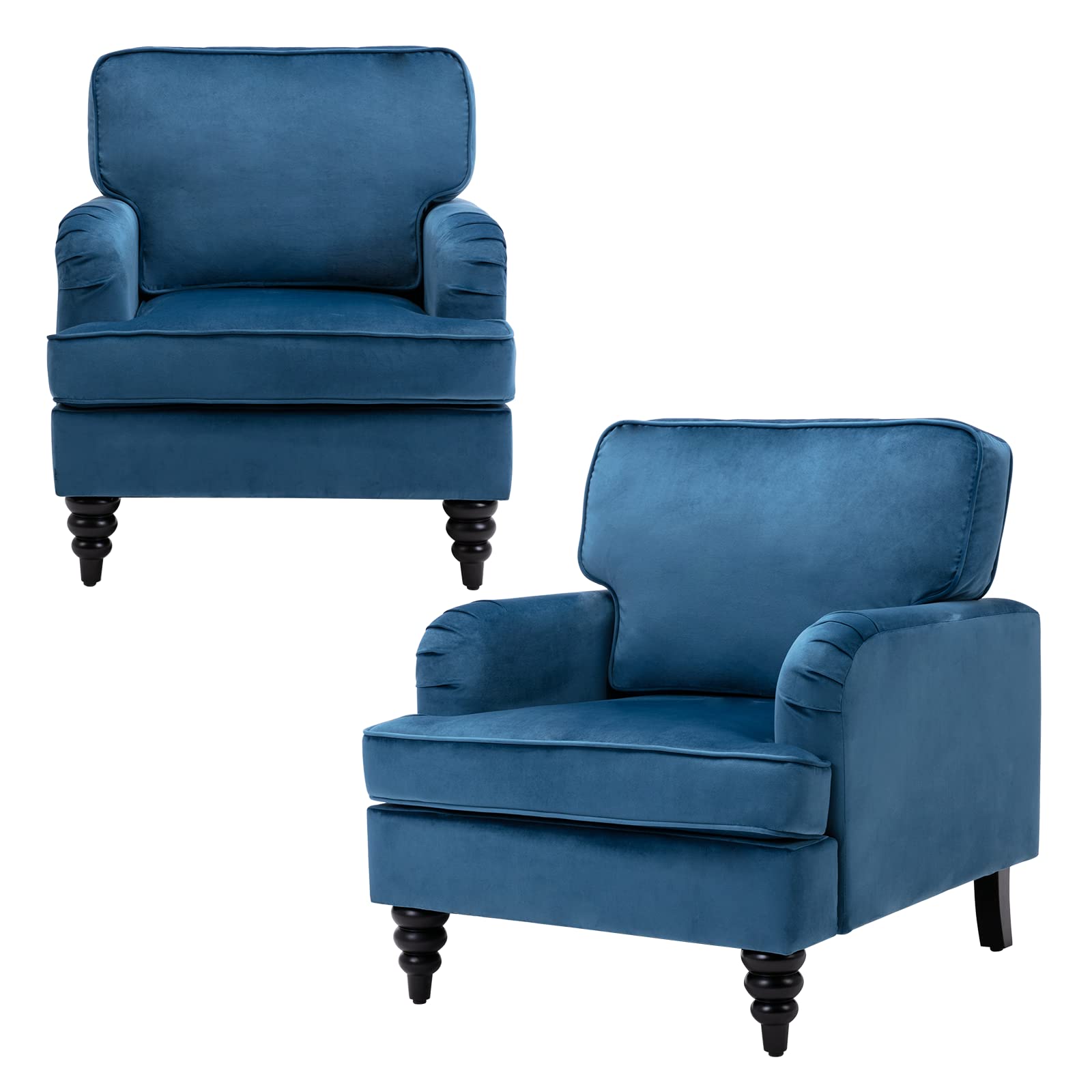 similar item Velvet Upholstered Accent Chairs Set of 2 Modern Single Sofa Chair with Thick Removable Back Cushion and Black Printed Legs Armchairs for Living Room/Bedroom/Reading Room, Blue