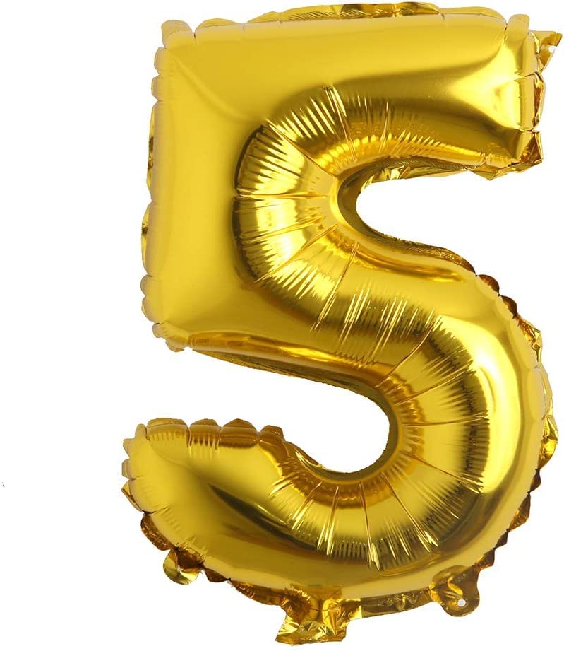 Image of AMFIN 17 inch 5 Number Foil Balloon, Birthday Decoration Items [Helium Supported] - Gold