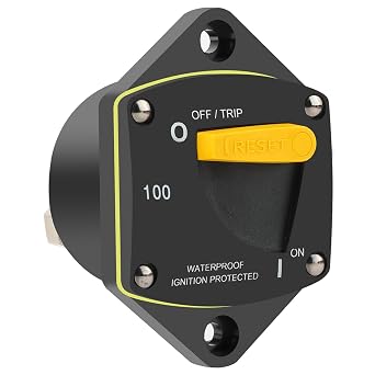 GLOSO Circuit Breaker Switches Manual Reset Waterproof Audio Radio Solar System Boat Truck Marine Automotive Stud 5/16 Panel Mount 100A
