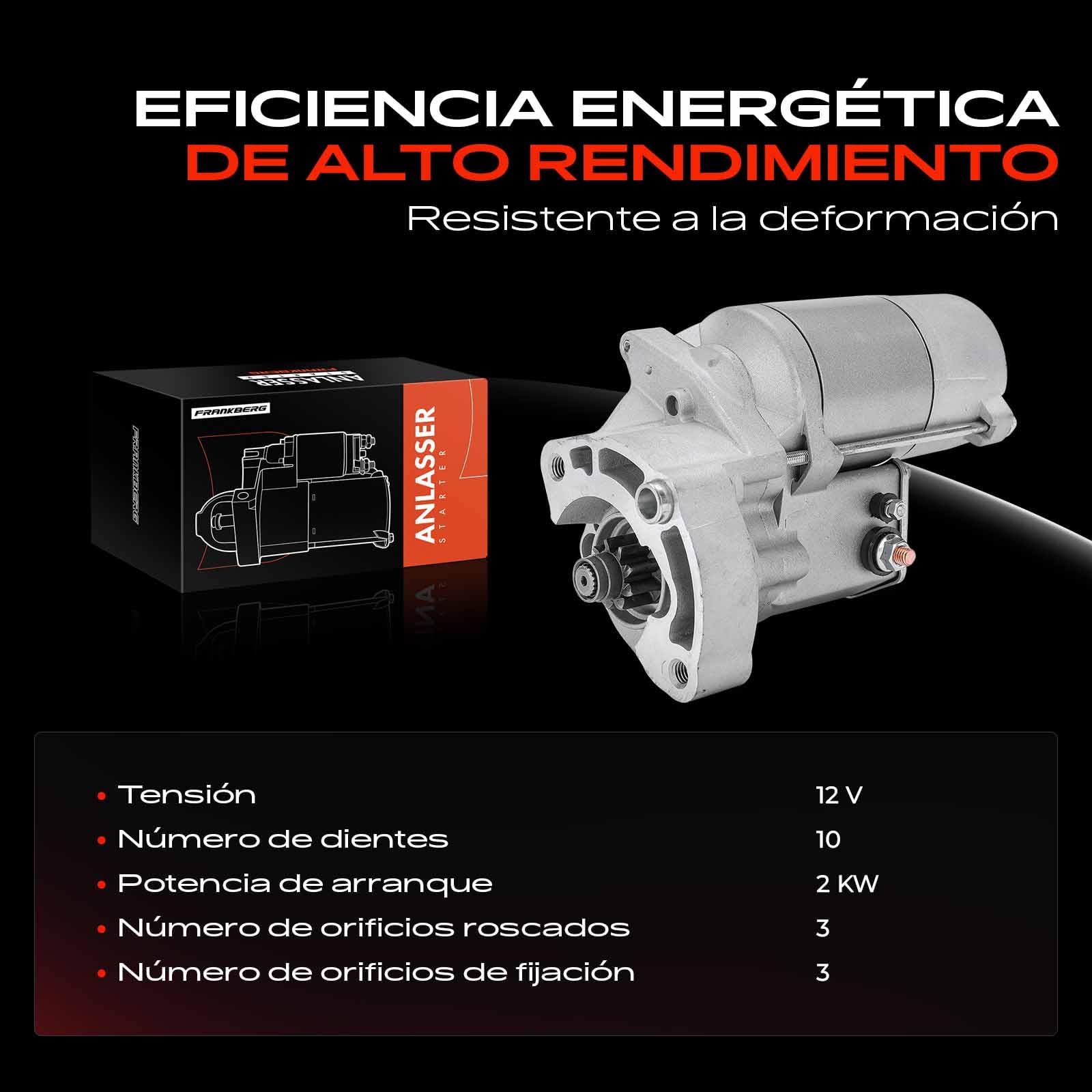 Frankberg Motor de arranque 2 kW 12 V 10 dientes 6G9N11000NB LR007373 | Compatible con: Discovery Sport L550, R.a.n.g.e R.o.v.e.r Evoque L538, Freelander 2 L359