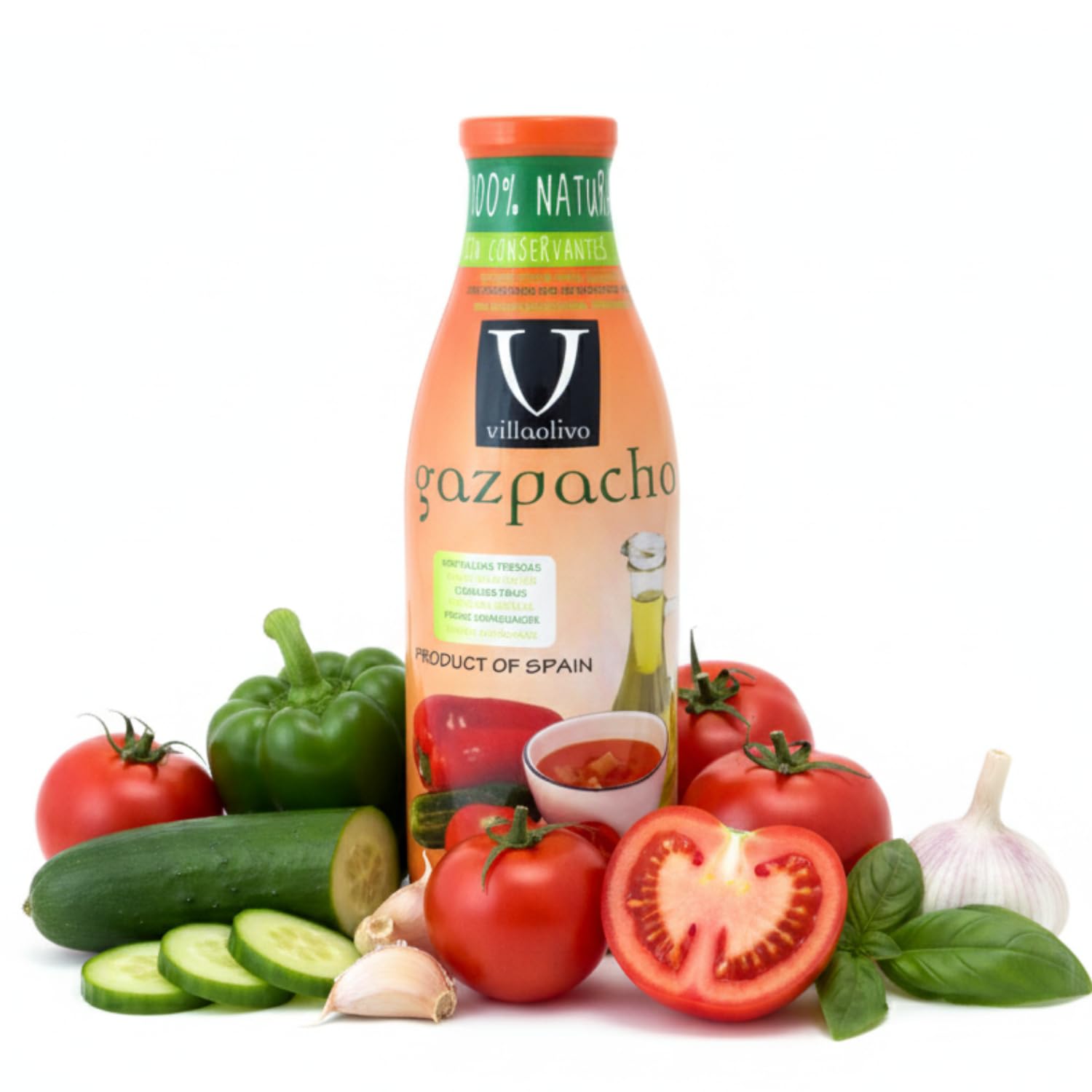 Villaolivo Gazpacho Tradicional 1L Pack 6 Sopa Fría Española 100% Natural Sin Conservantes