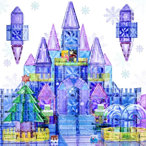 SKTMYY 114pcs Magnetic Tiles for Kids 3D Diamond Princess Ice Castle Magnetic Tiles Age 3-5 4-8 STEM Educational Toys for Girls Kids Birthday Gift