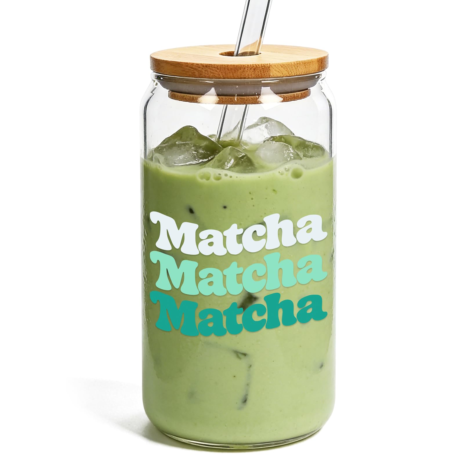 Mason Life Matcha Drinking Glasses, 18 OZ Cute Glass Cup with Lid and Straw, Matcha Drinking Cup Beer Can Glass for Valentines Day Gift Iced Coffee Smoothie Cocktail Milk Mother's Gifts โ image 1