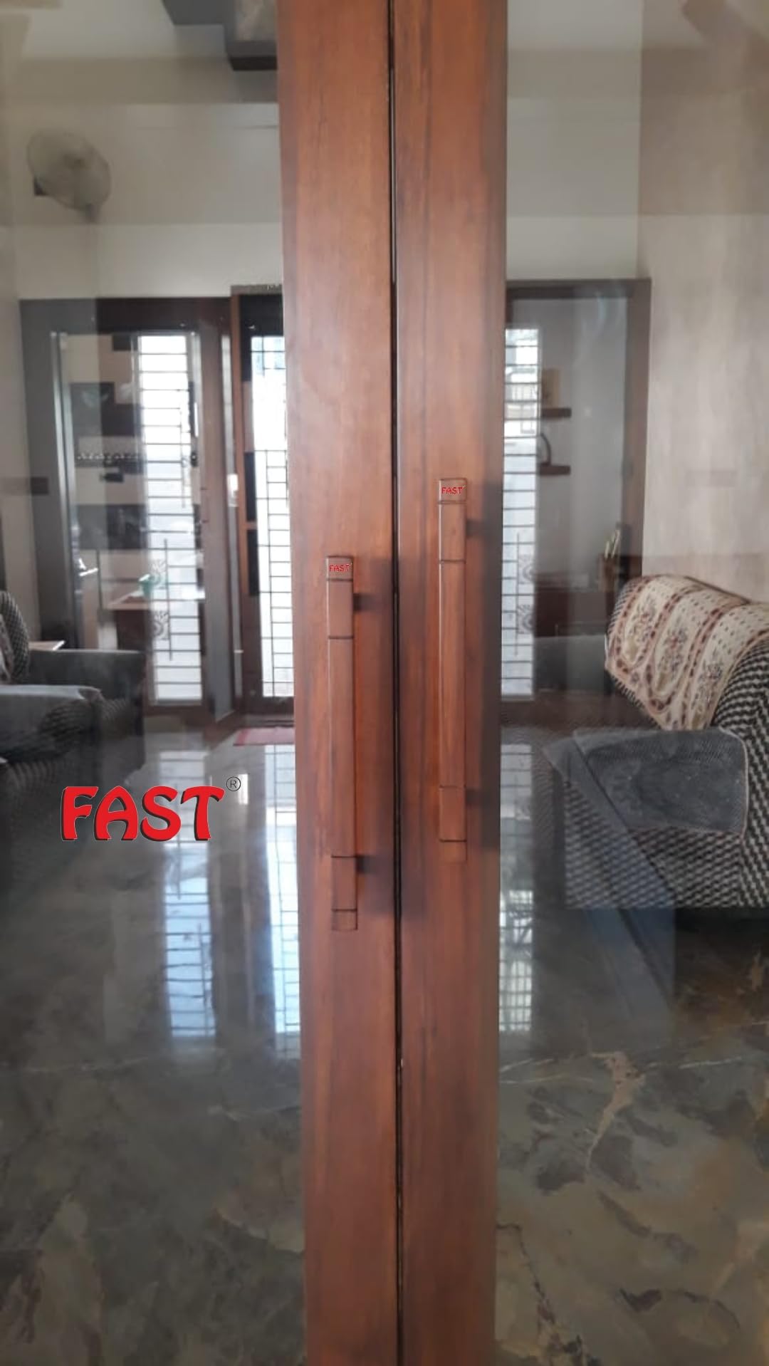 FAST DH204WS 304 Stainless Steel and Wooden Metal 27mm Square Shape Main Door Pull Handle (Brown, 300mm, Matte Finish) — Amazon image 4