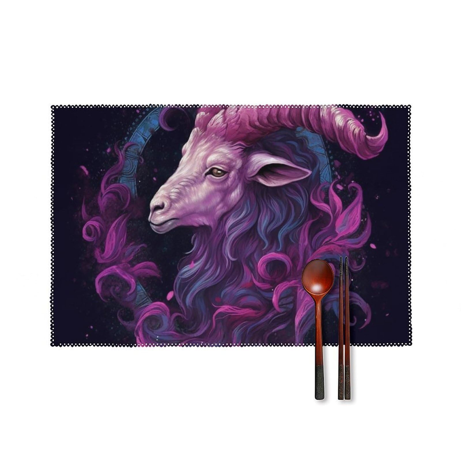 Placemats Set of 4 Washable PVC Table Mats Heat Resistant Vinyl Woven Place Mats Capricorn Placemats Non-Slip Wipeable Placemats for Kitchen Dining Table Decoration 45 X 30 Cm