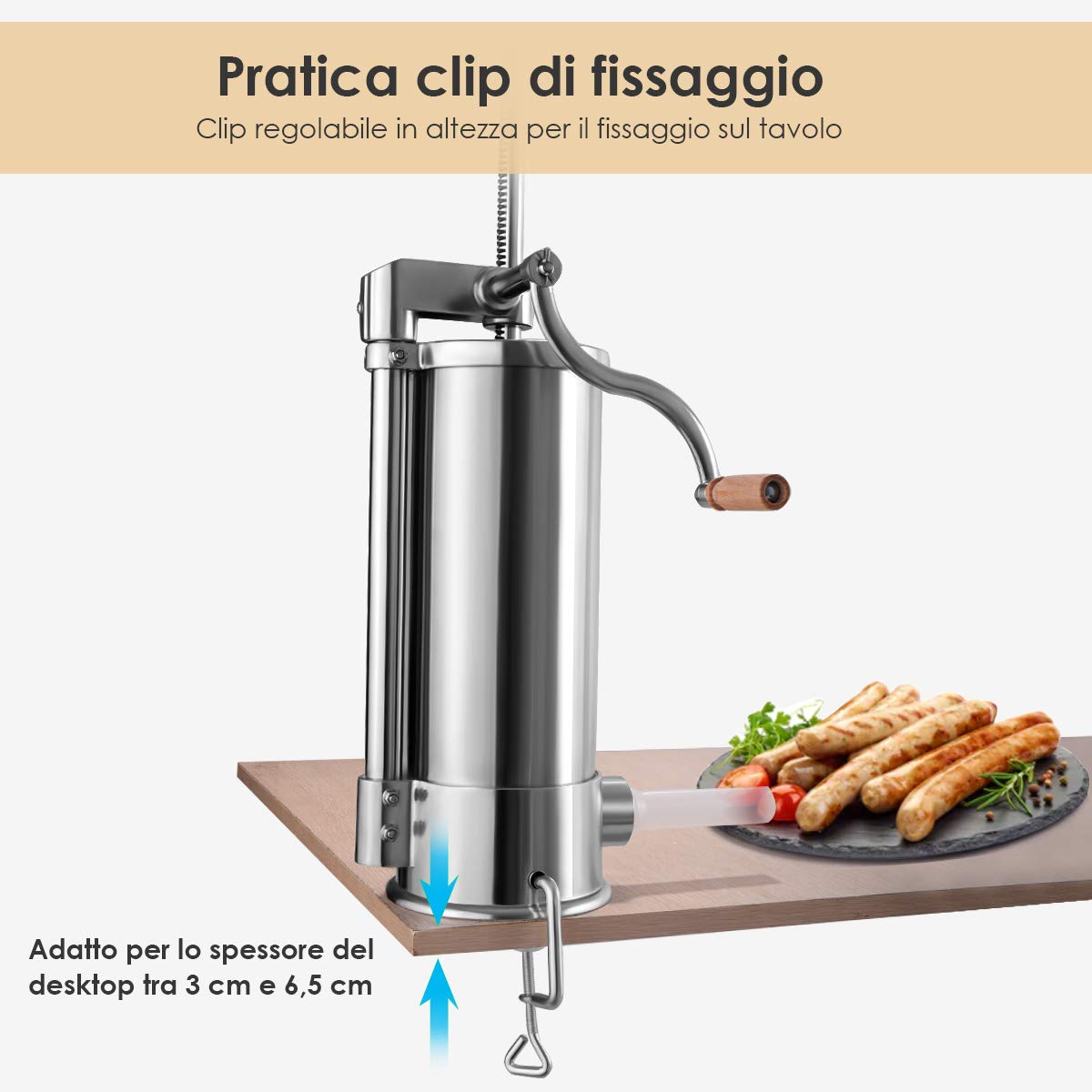 COSTWAY 5 kg Insaccatrice per Salsiccia Macchina per la Produzione di Salsicce Insaccatrice Manuale per Uso Domestico, Salsicce Siringa con 6 Tubi di Riempimento