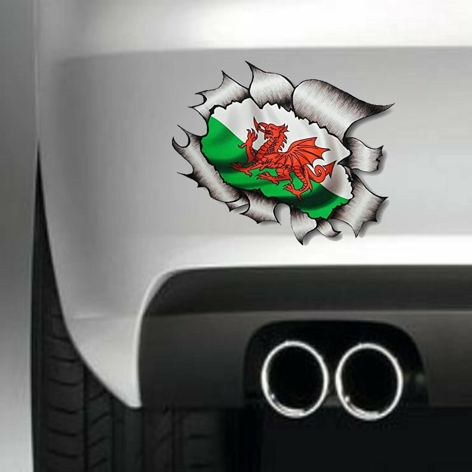 NA Licensed LARGE Ripped Torn Metal Rip Design With Welsh Dragon Wales CYMRU Flag Funny Vinyl Sticker Decal for Car Truck Window Bumper 15cm