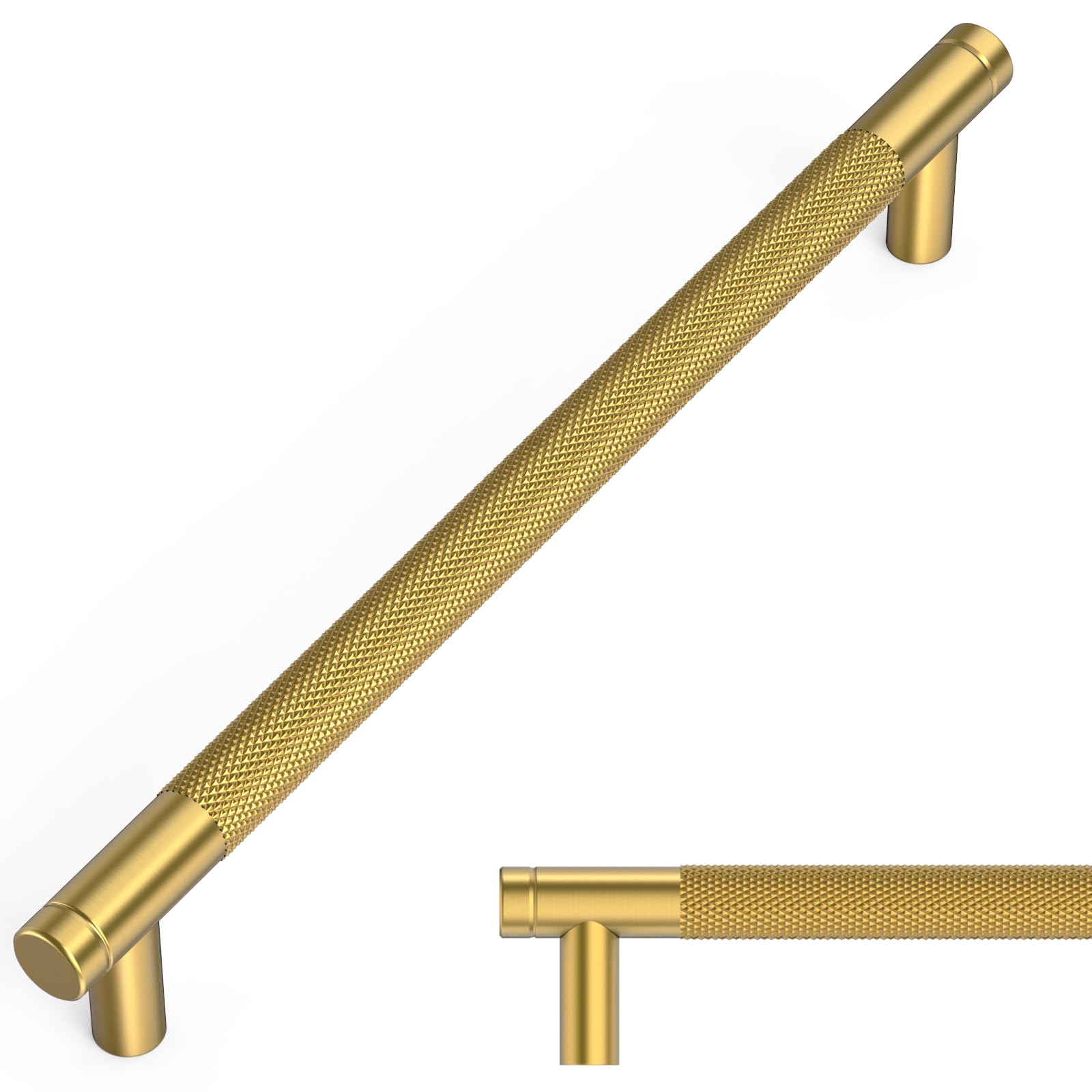 Amerdeco 10 Pack Brushed Moderne Brass Knurled Cabinet Pulls 7.5 Inch(192mm) Hole Center Drawer Pulls Cabinet Hardware Kitchen Cabinet Handles for Bathroom AM003