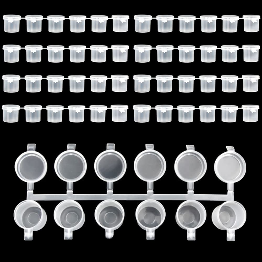 Sixfolo 48Pcs Empty Paint Pots with Lids 10ml Mini Paint Strips Small Paint Storage Pots Clear Plastic Paint Pots for Kids Classrooms School Arts and Crafts Paint(8 Strips)
