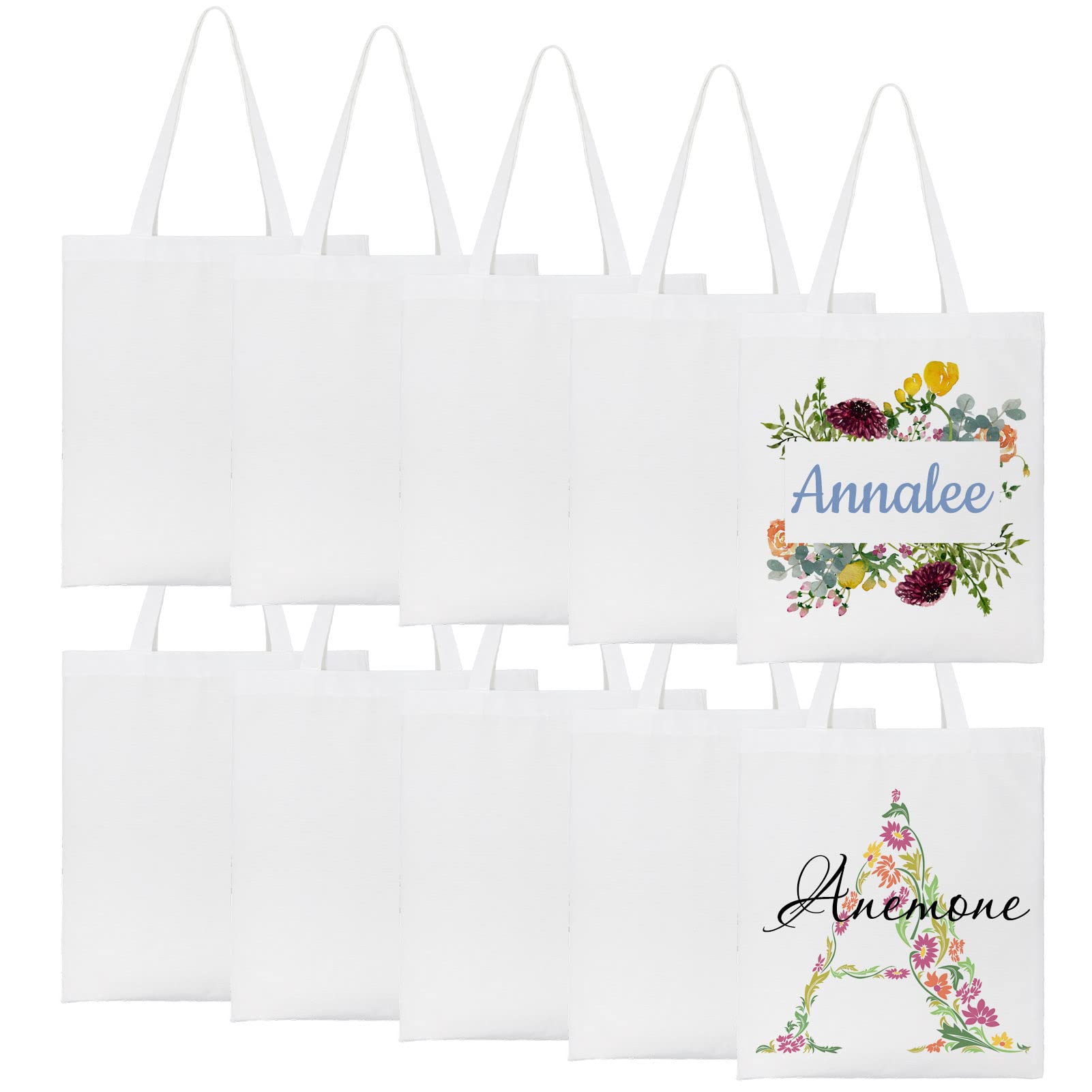 WACAR 10 Pieces Sublimation Blanks Tote Bags 14x16inch Canvas Tote Bags Reusable Polyester Grocery Bags for Heat Transfer DIY Crafting