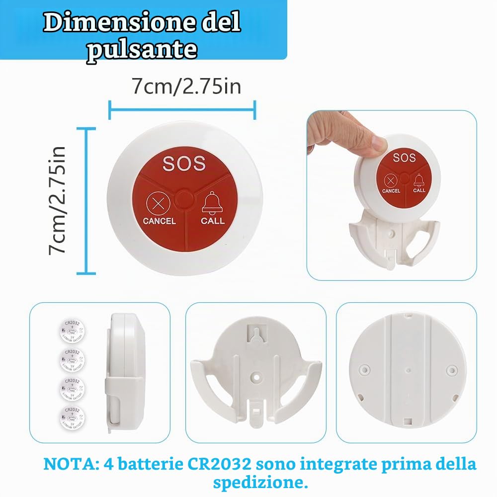 Pulsante Chiamata Casa di Riposo | Pulsante Chiamata Casa di Cura, Pulsante Chiamata Infermiera, Campanello Emergenza Anziani,Chiamata Infermiere, Campanelli Letto| Con 20 Pulsante di Chiamata