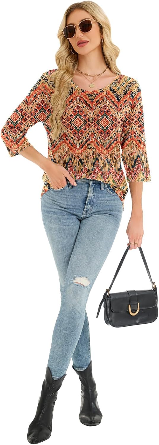 3/4 Length Sleeve Womens Tops Cozy Sweaters Casual Blouses Boho Tunic Tops Early Fall Spring Fashion Clothes 2025 - Image 5