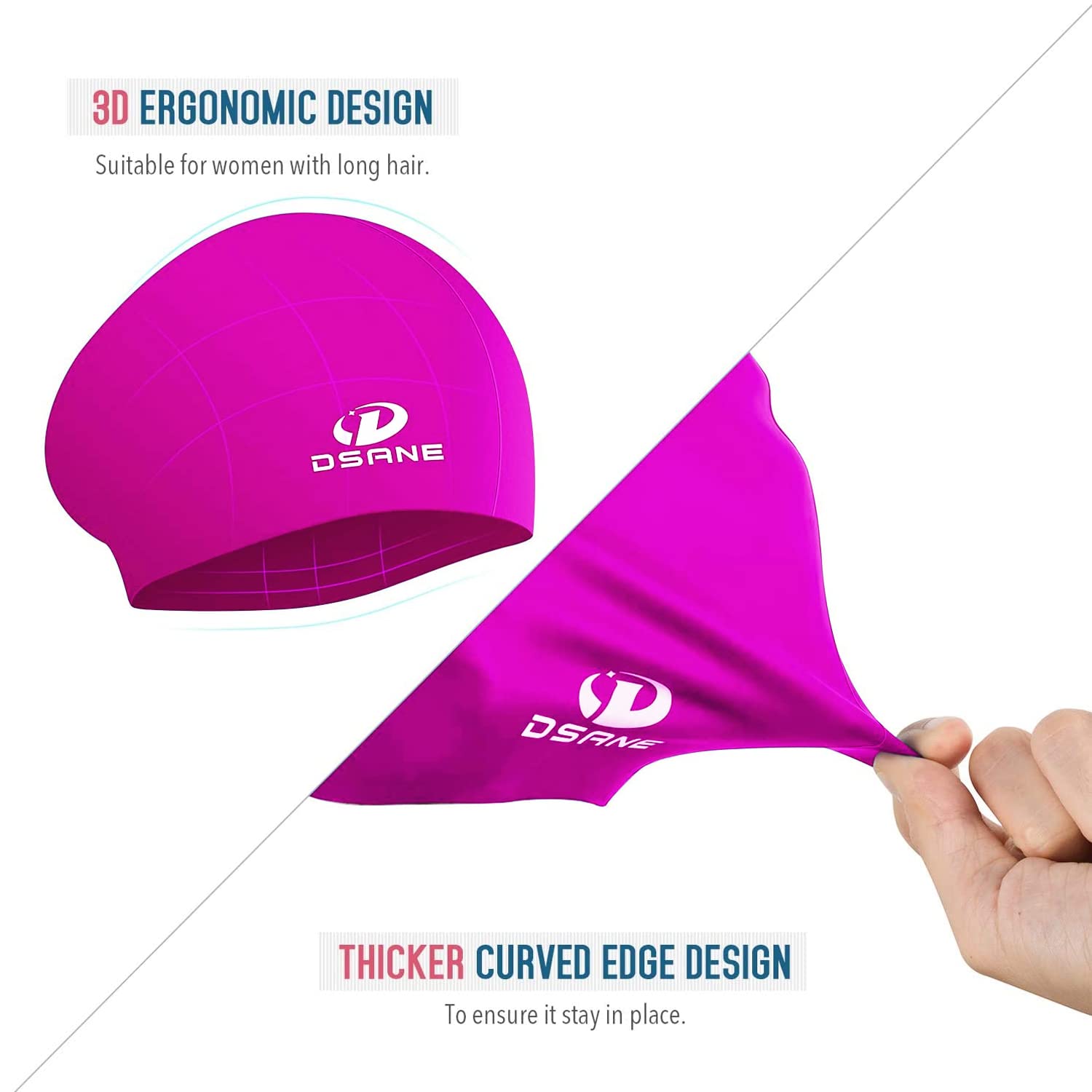 Bonnet De Bain En Silicone Pour Cheveux Longs, Design Ergonomique 3D
