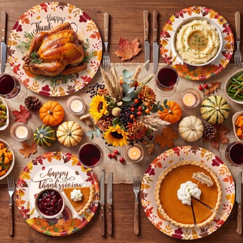 40 Pcs Happy Thanksgiving Plates - Turkey Paper Plates, Fall Leaves Turkey Give Thanks Plate, Disposable Thanks Giving Plate for Autumn Holiday Harvest Thanksgiving Party Supplies Decor Favors - image 5