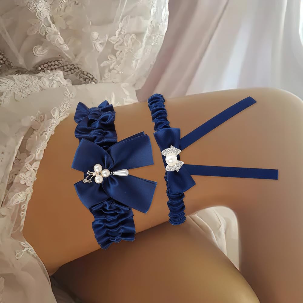 2Pcs Garters for Bride, Navy Blue Garter, Bridal Garter,Gifts for Women And Girls