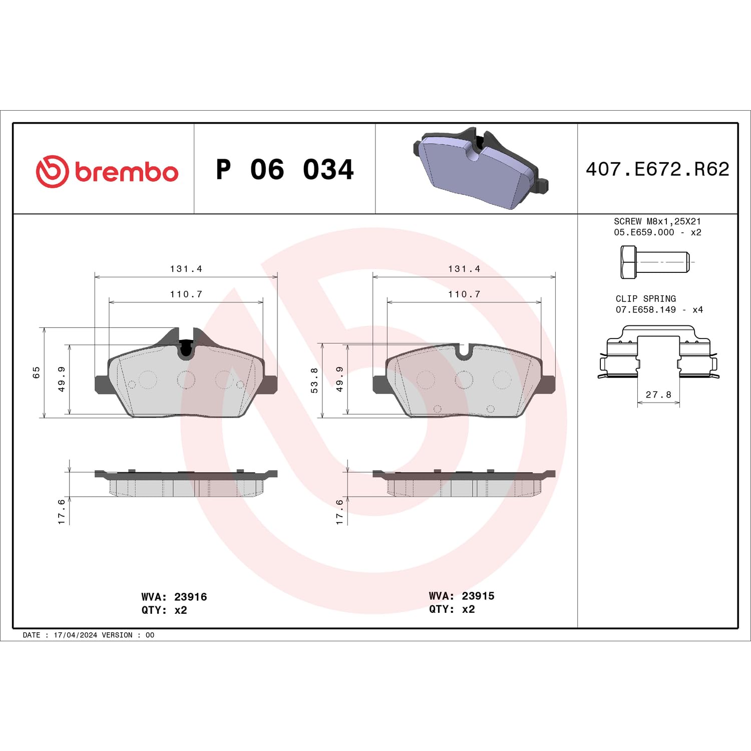 Brembo P 06 034 Pastillas de Frenos