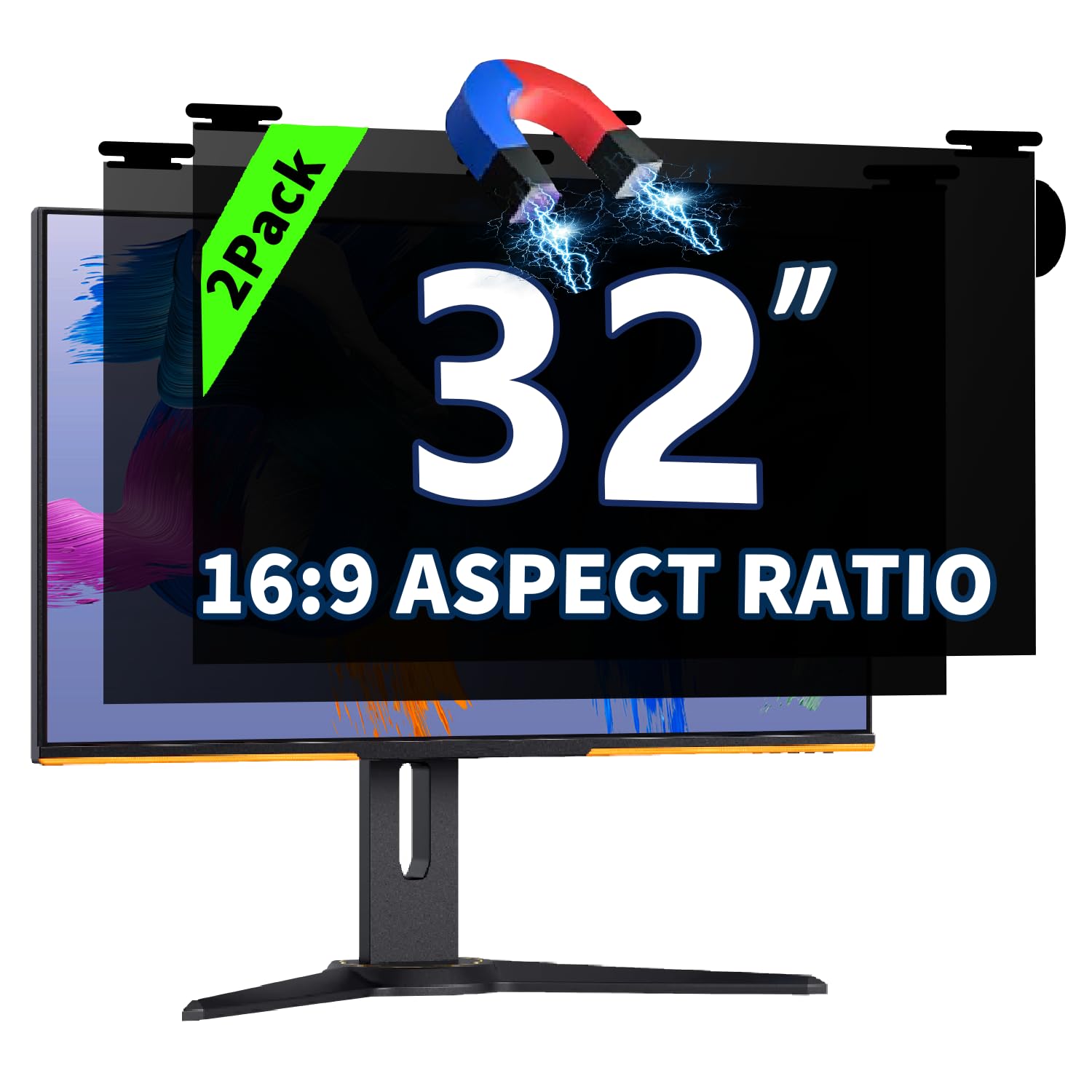 2 Pack Magnetic Hanging Computer Privacy Screen 32'' for 16:9 Aspect Ratio
