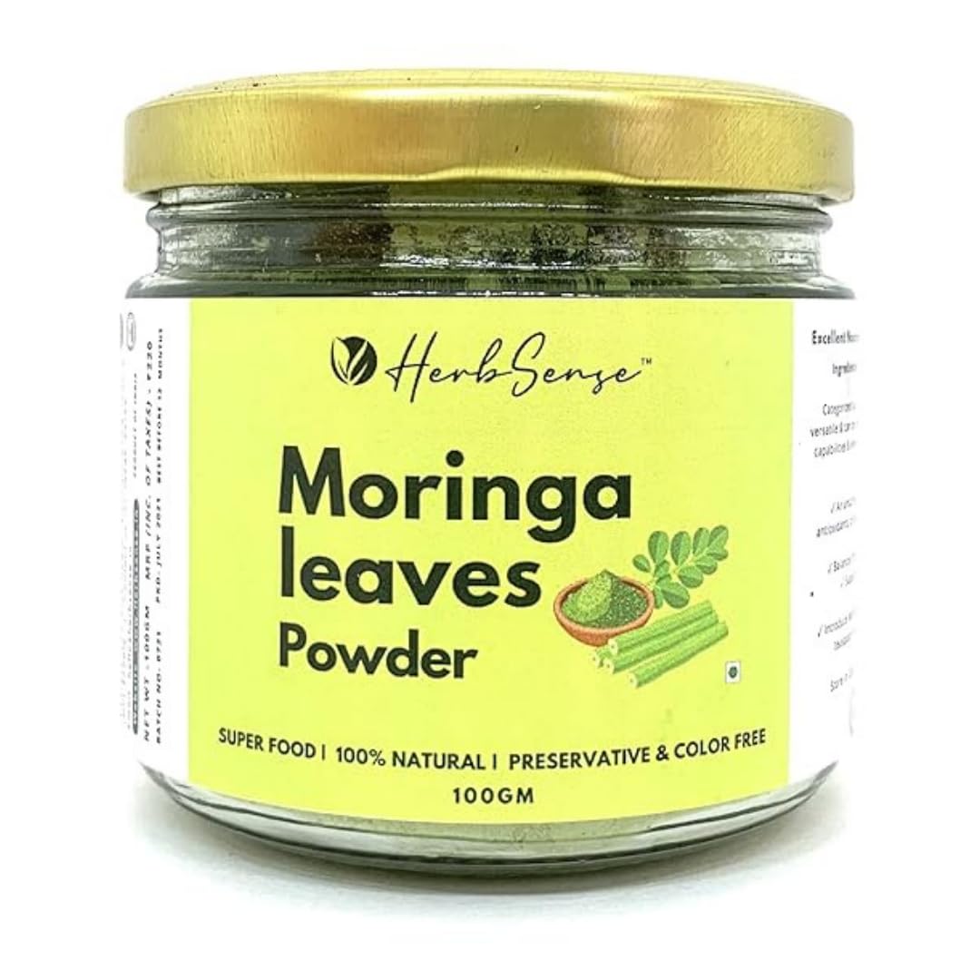 Herbsense Moringa Leaves Powder- For Healthy Body & Skin, Weight loss powder, hair growth powder & Superfood Packed with Antioxidants and Vitamins | 100% Natural | Glass Jar Packaging 100GM (B09BB655FG) Amazon Price History, Amazon Price Tracker