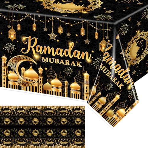 Bubaxuce Juego De 3 Manteles Ramadán, Decoraciones Ramadán Mubarak para Mesa, Fundas Decorativas para Mesa En Casa – Eid Mubarak (Negro)