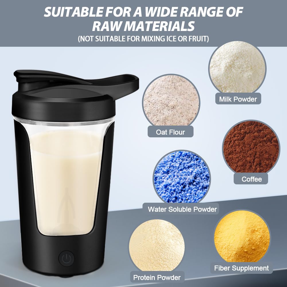 AOOWU Elektryczny shaker do białek, shaker do białek, ładowany przez USB, shaker proteinowy Vortex - 60+ shakes na jedno ładowanie, ze skalą pomiarową, nie zawiera BPA, 24 oz