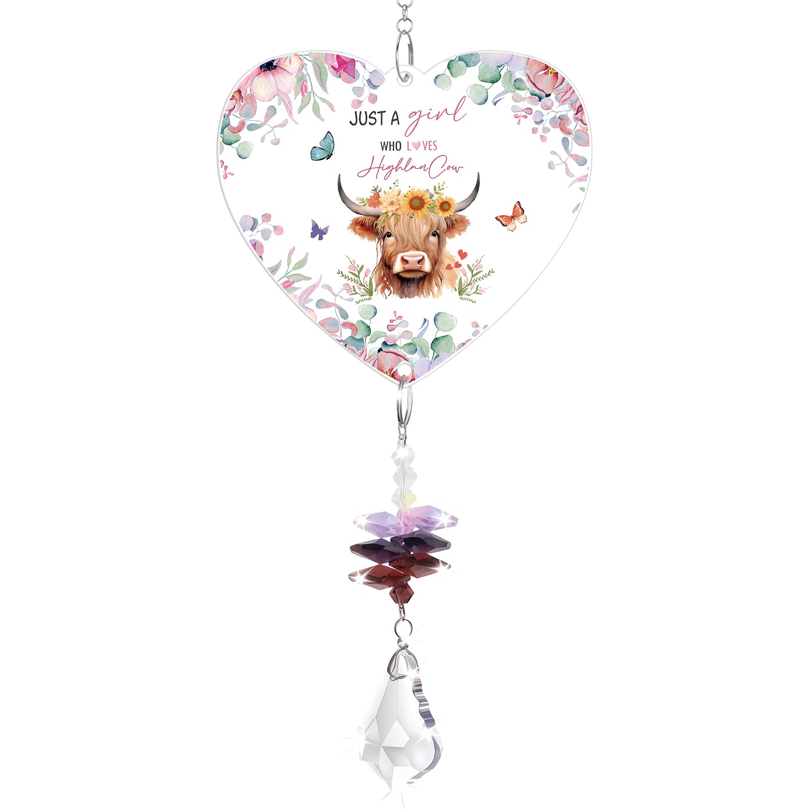 Highland Cow Gifts For Women, Crystal Suncatcher, “Just A Girl Who Loves”Highland Cow Ornaments, Scottish Gifts, For Cows Lover Christmas Birthday Party Graduation