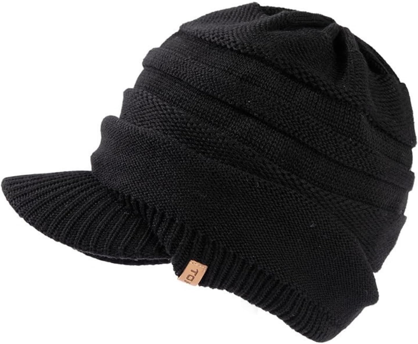 TOP-EX DryKnit™ Winter Waterproof Merino Wool Visor Beanie Hat with Brim for Men Women, Knit Cap Stocking Warm Fleece Lined