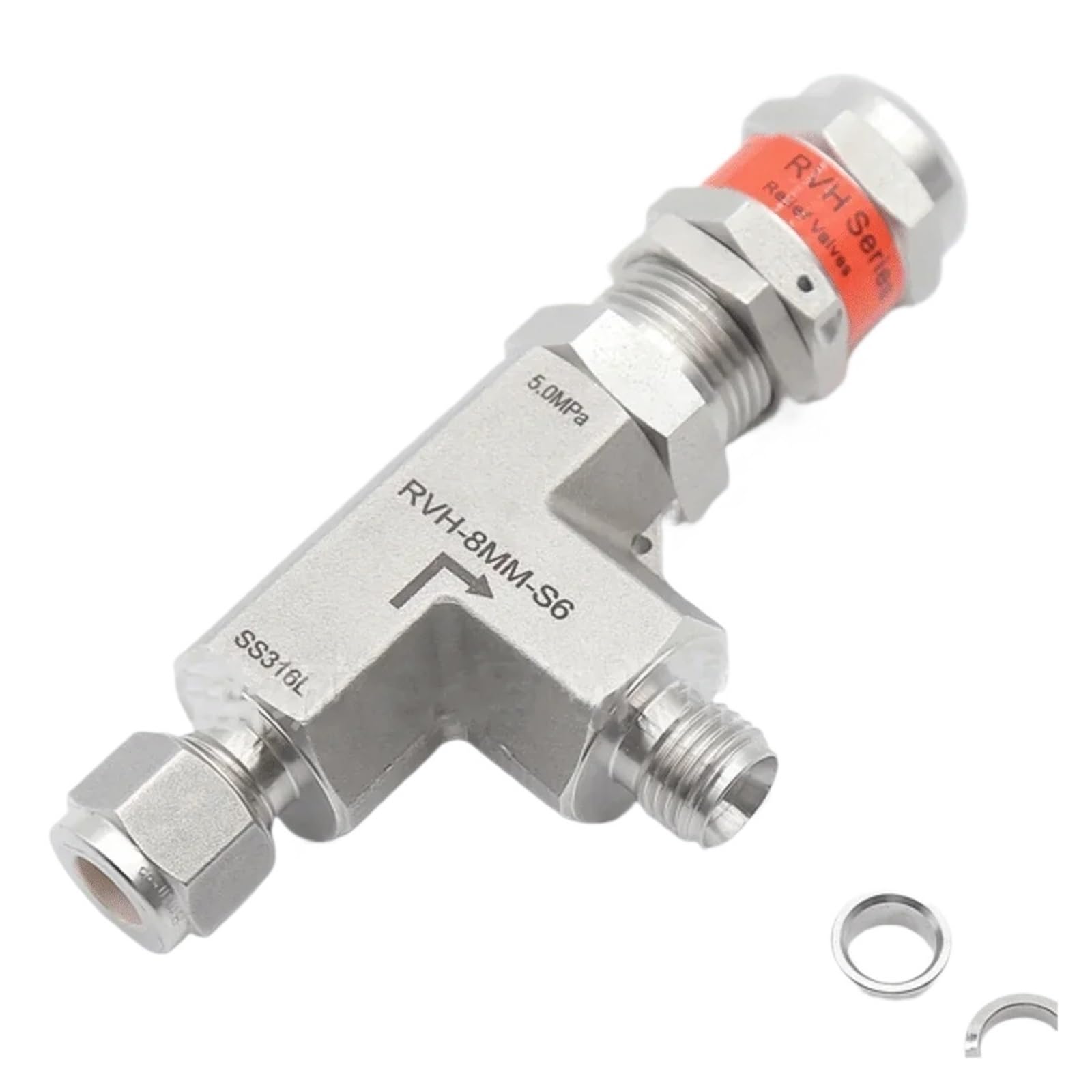 1/8" 1/4" 3/8" 1/2" 3 6 8 10 12 Mm Złączka zaciskowa Stal nierdzewna 316 Regulowana sprężyna Zawór bezpieczeństwa nadmiarowy ciśnienia 6000 PSI(10mm,CP 10-75 PSIG_COMPRESSION)
