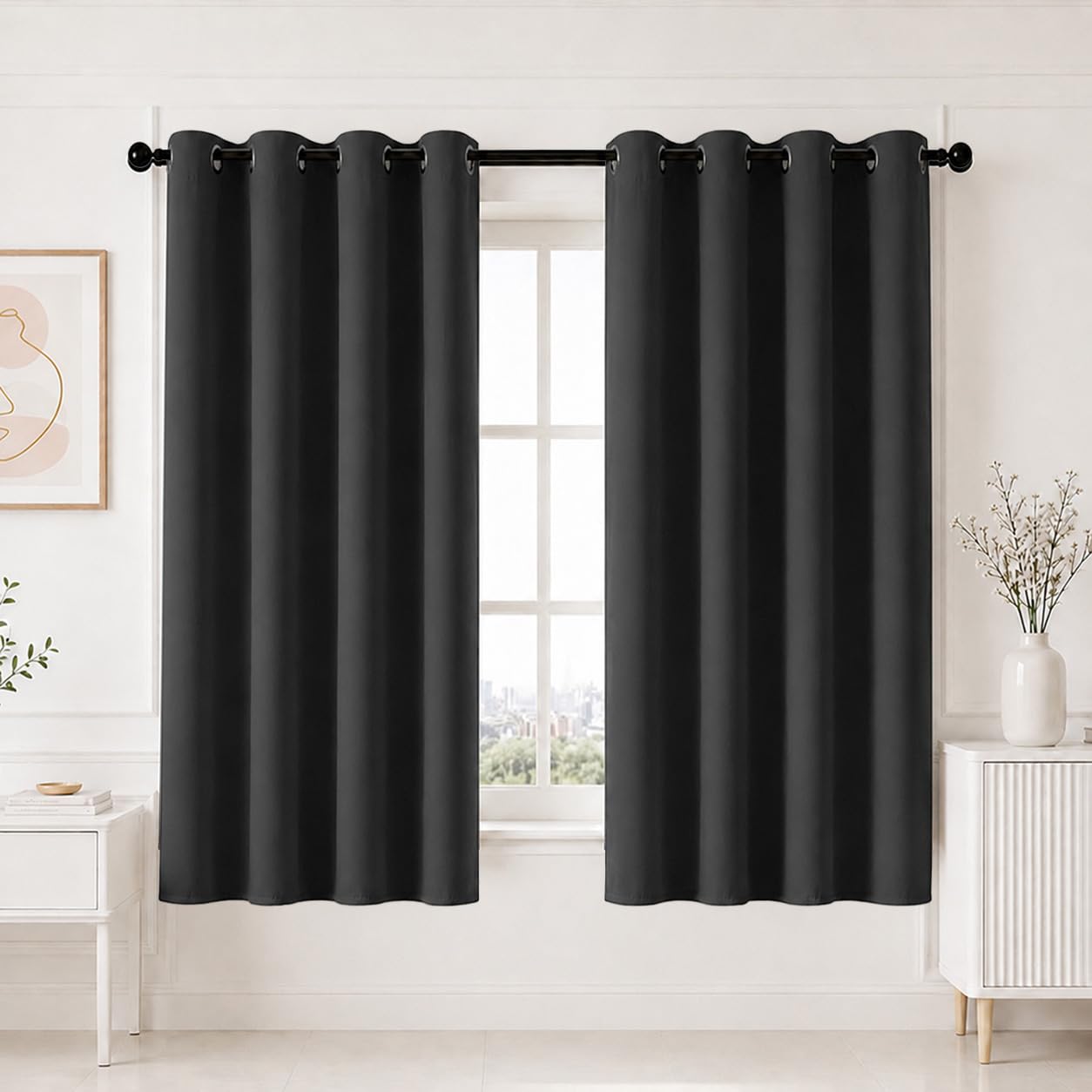 HOMEMONDE 100% True Blackout Window Curtains 6 Feet Single Pcs - Curtain for Living Room, Bedroom, Office, 72L Inch x 46 Inch - (Black, 182 x 118 CM)