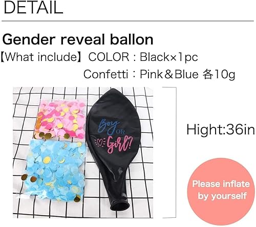 Miniatura 7 de HAPPYLAND Globo de revelación de género – Globo de látex negro de 36 pulgadas para fiesta de baby shower de niños o niñas, globos de confeti de