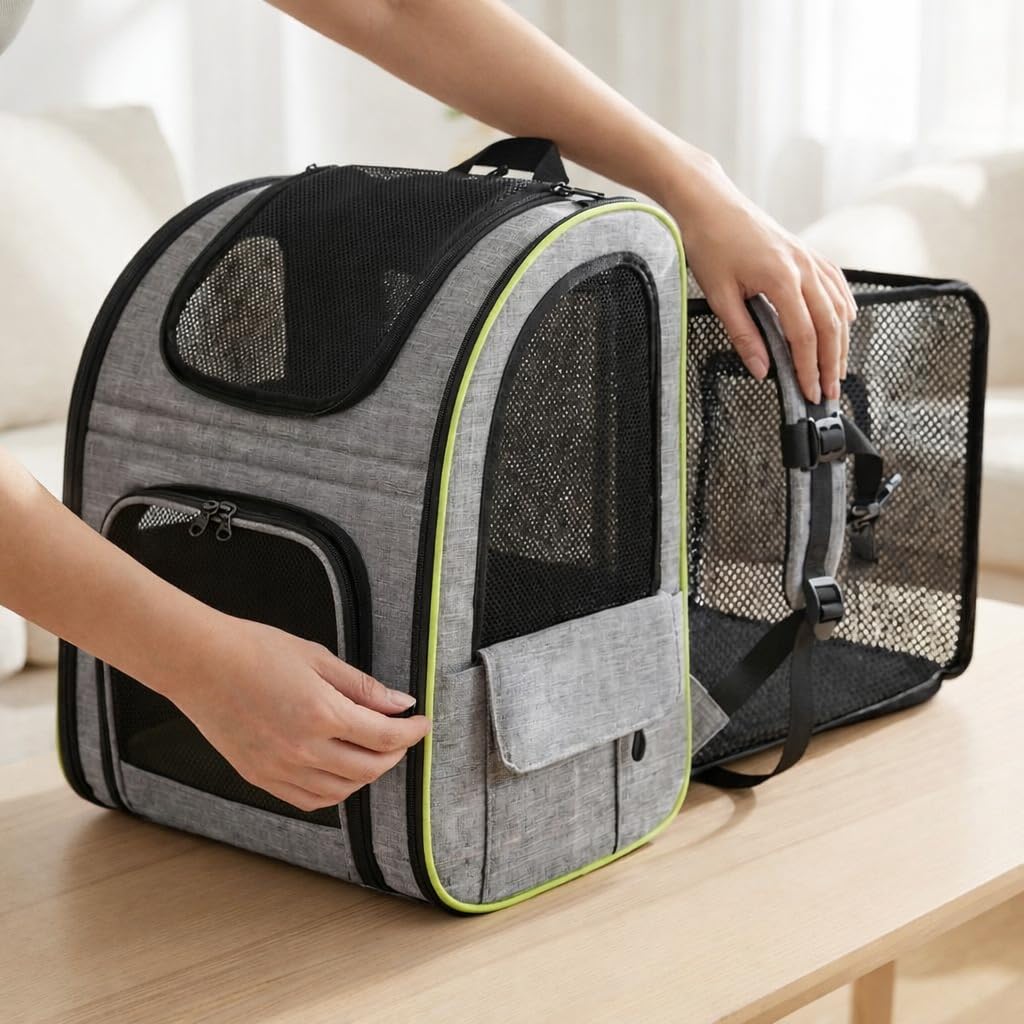 Mochila Gato y Perro de hasta 8kg Incluye Bebedero portátil – Mochila para Gatos Transporte y Perros pequeños con ventilación,