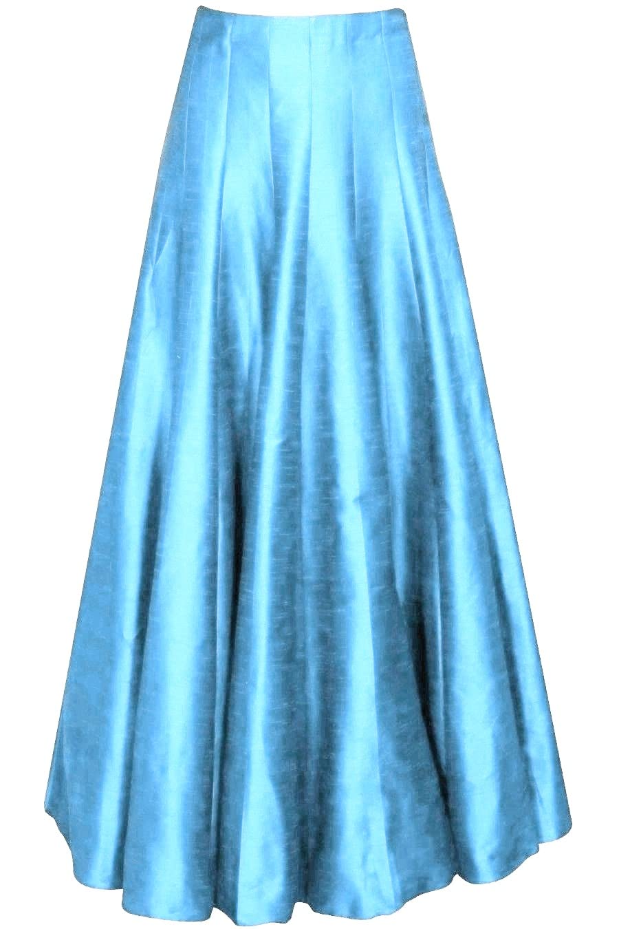 Long Kali Pattern Silk Skirt Sky Blue-image-25