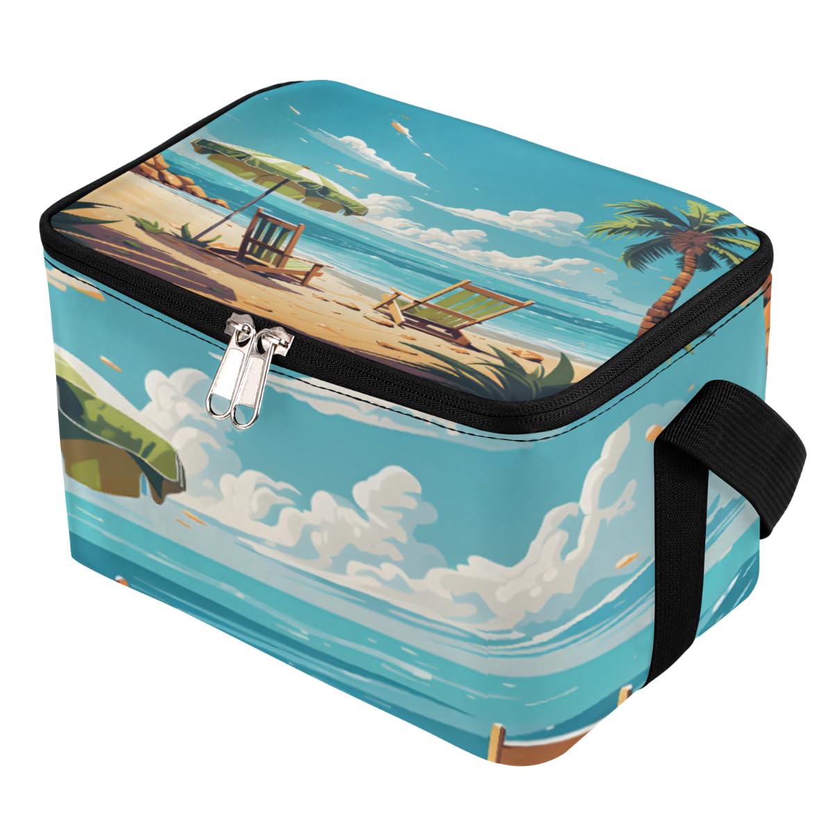 GzLeyigou Lunch Bags for Women Men 9 Cans,Seaside Beach Chair Hot & Cold Food Delivery Bag Insulated Grocery Bag Insulated Lunch Box Palm Tree Cooler Bag for Office Work Picnic Beach