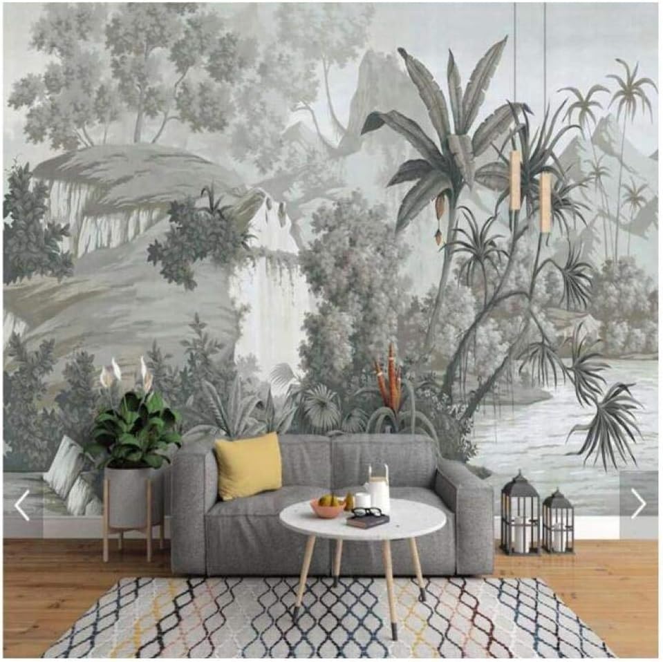 Wallpaper Monochrome Tropical Banana Leaves Wall Mural Black White Landscape Wall Paper for Living Room Study Room