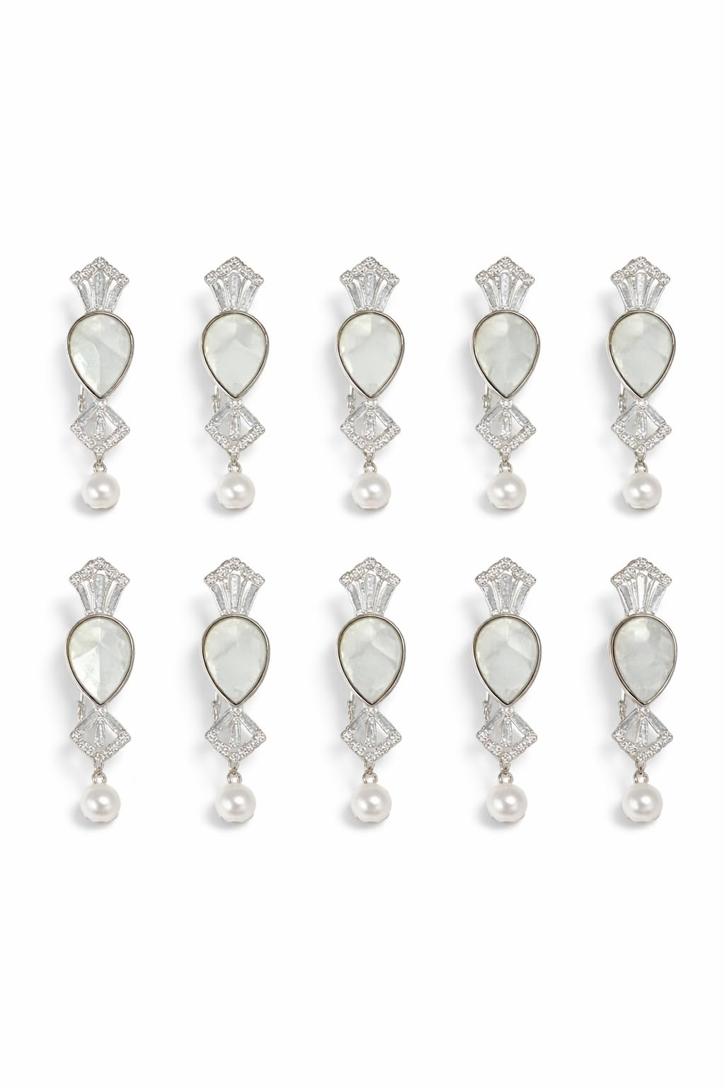 Saree Pins Set for Women – Silver Tone Teardrop Stone with Pearl Drop - Random Model - Pack of 4-image-32