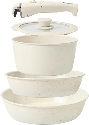 Juego de ollas y sartenes Tibbicc antiadherentes, juego de utensilios de cocina de cerámica antiadherente con 5 sartenes sin PFAS/PFOA/PTFE tóxicos,