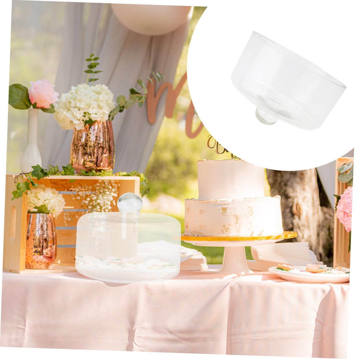 YARNOW Cloche à Gâteau en Verre Réutilisable Support Solide, Couvercle Transparent pour Activités et Fêtes, Accessoire Pâtisserie Professionnel Élégant