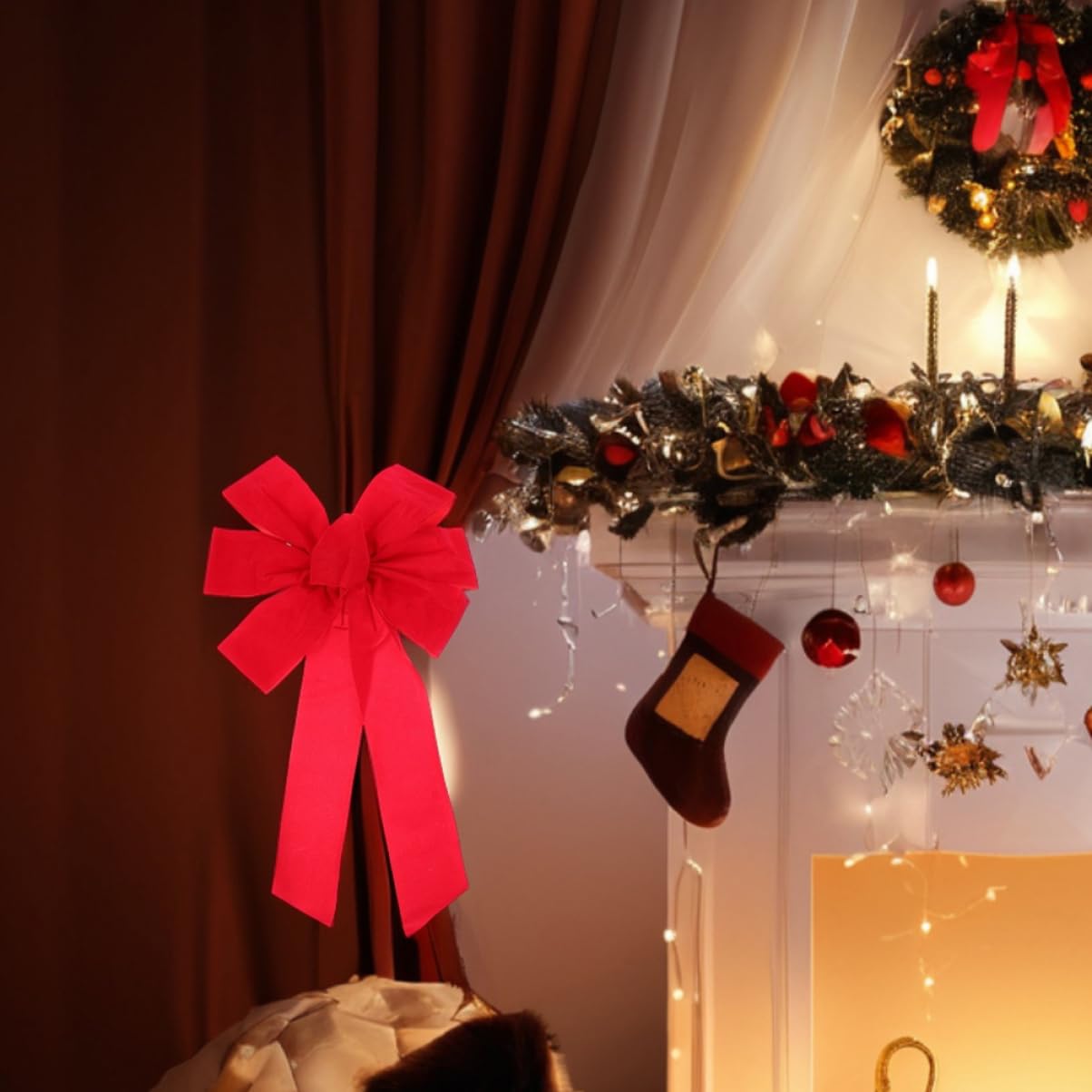 10piezas Lazo De Terciopelo Rojo Grande para Decoración De Puerta De Entrada Pared Valla Hogar Fiesta De Invierno Suministros De Decoración De Año